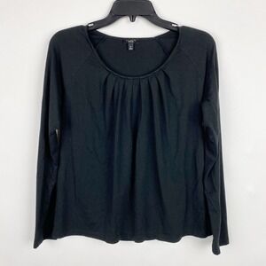 Talbots Womens Black Long Sleeve Pleated Neck Basic Top Tunic Size M‎